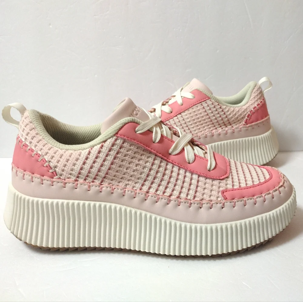 LUCKY STEP Women's Platform Lace-Up Chunky Knit Pink Walking Sneakers Size 8